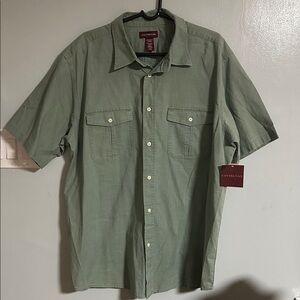 Covington Button Up Green Shirt Mens XL 46-48 100% Cotton Flap Pockets